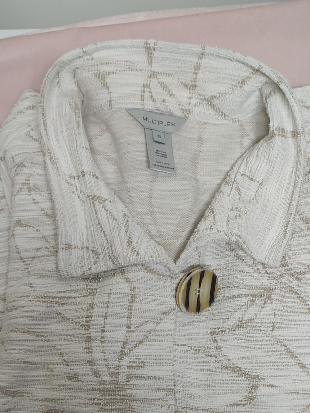 Multiples Cream Textured Button-Front Jacket with Tortoise Buttons - Picture 5 of 5